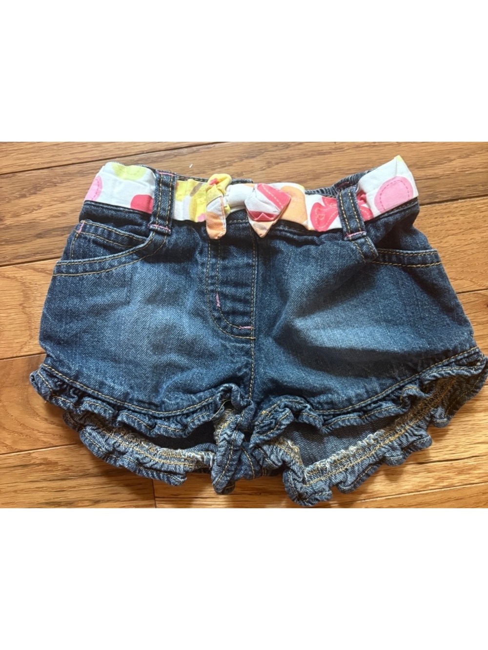 Gymboree Girls 6-12 Months Denim Shorts with Floral Embroidered Pockets and Ruch